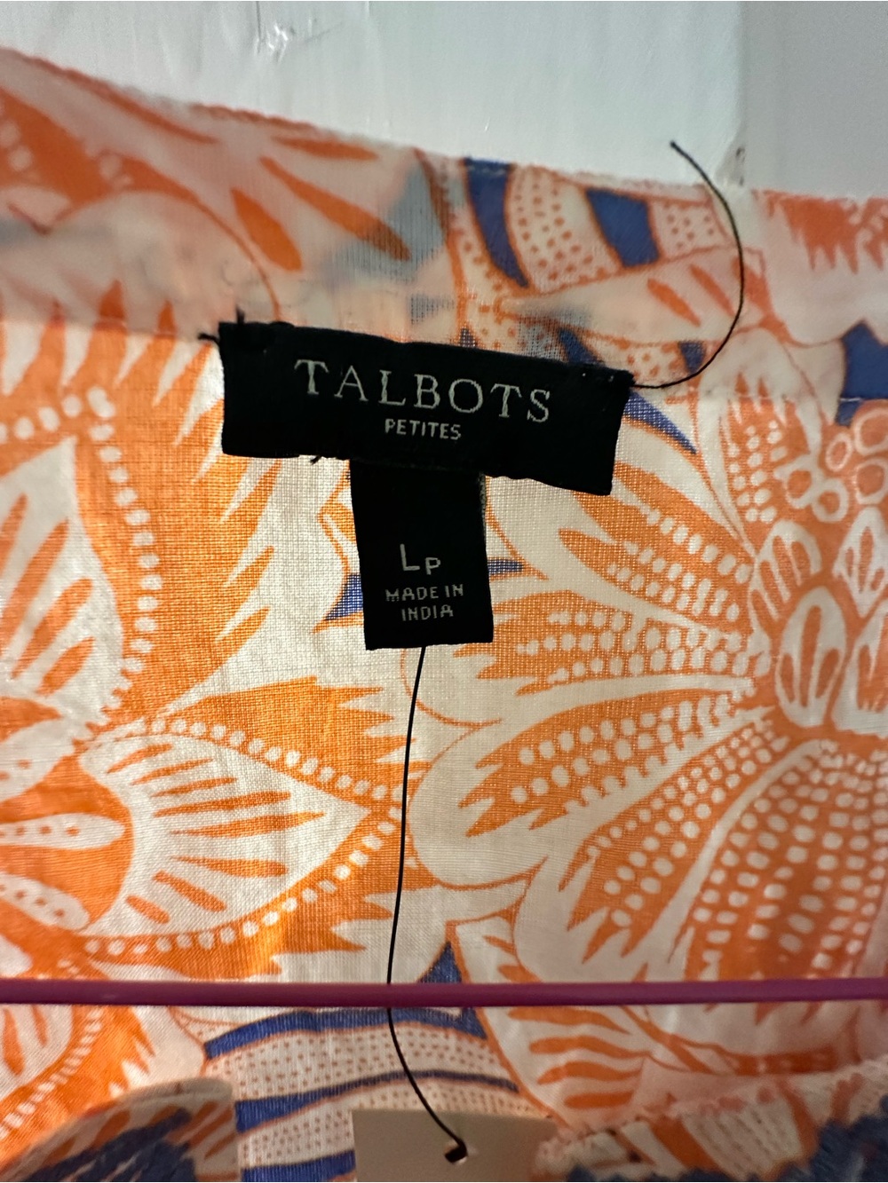 Talbots Orange Floral Sleeveless Top with Navy Embroidered Yoke - Picture 3 of 6